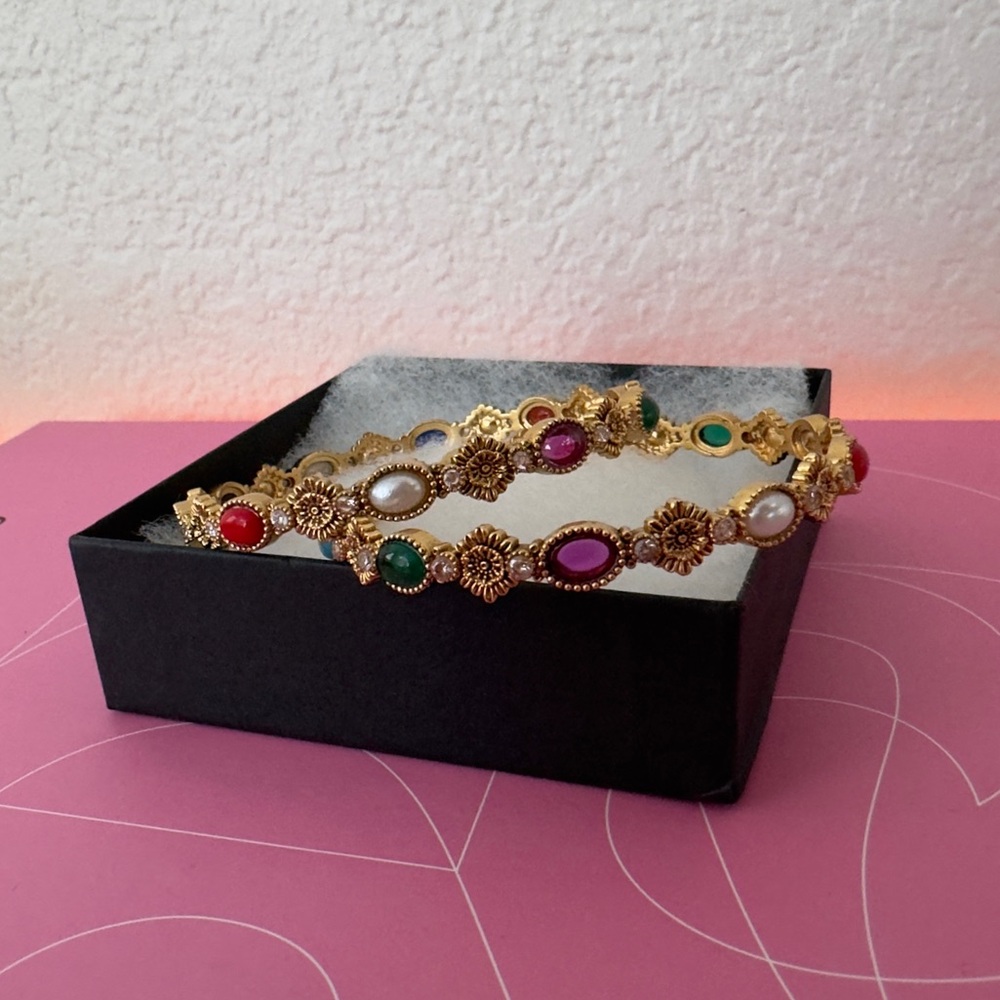 NEW Jeweled Bangles / Bracelets Gold & Multicolor